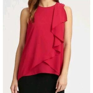 BCBGMaxazria Julianna Sleeveless Pink Ruffle Blouse XXS